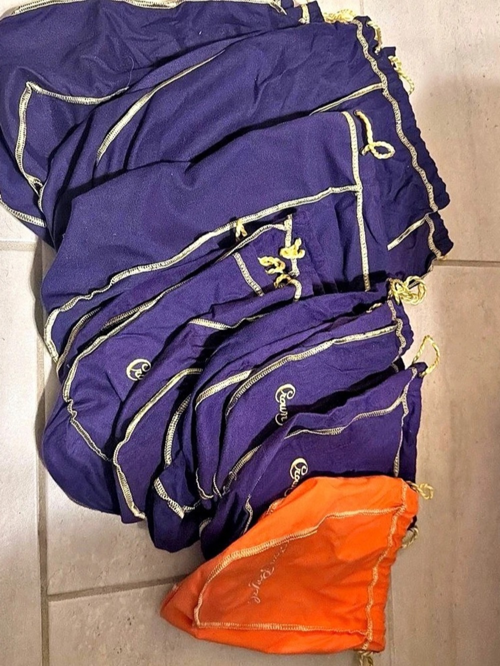 Crown Royal Drawstring Velvet Bags Lot Purple & Orange lot of 21